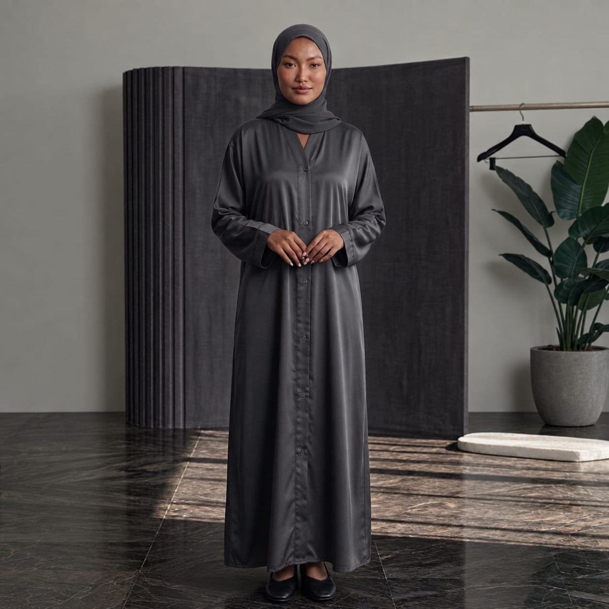 Button-Down Nida Abaya with Matching Hijab