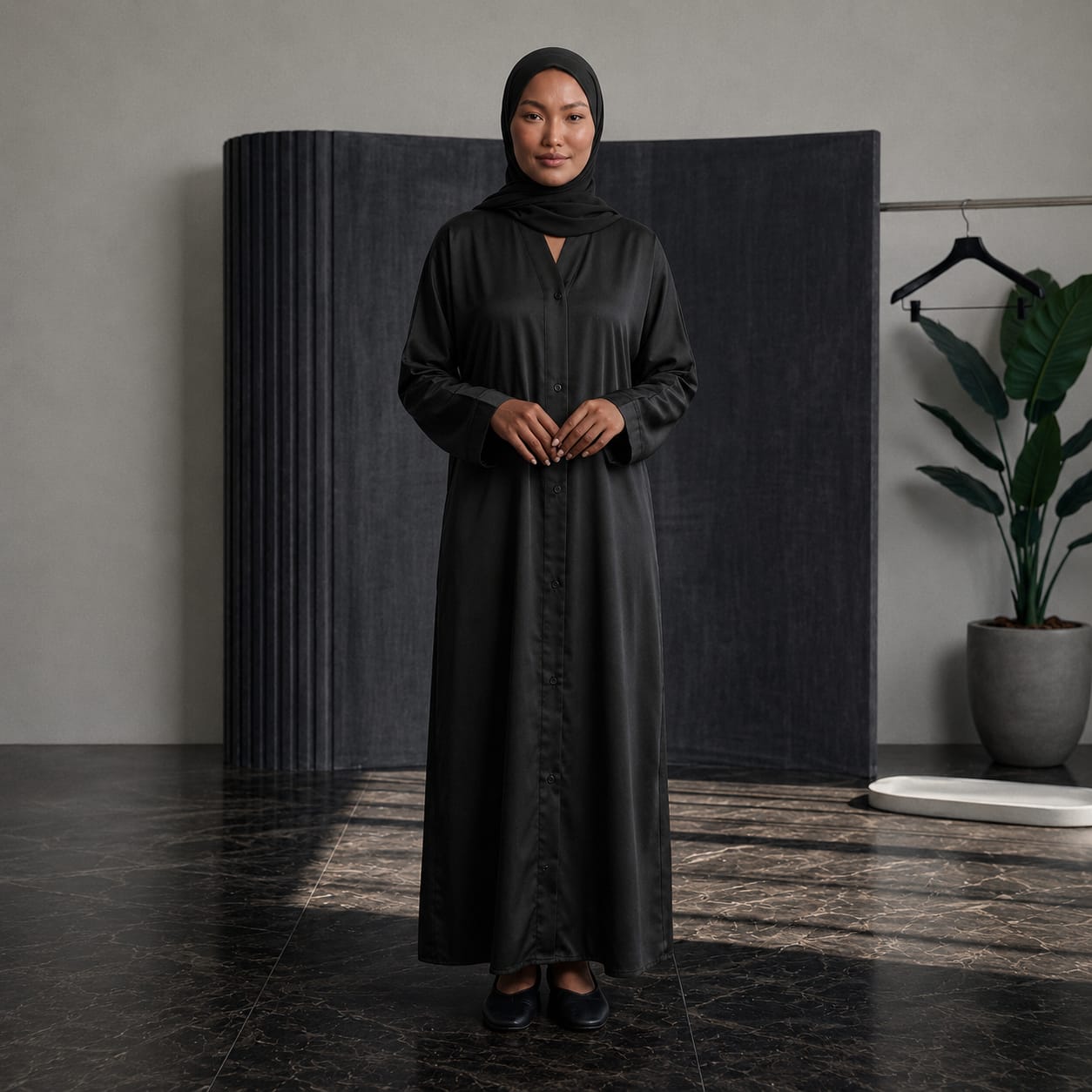Button-Down Nida Abaya with Matching Hijab