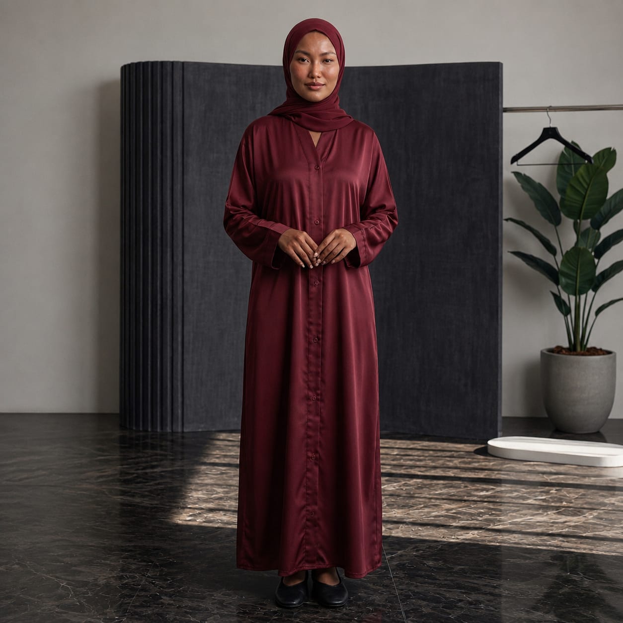Button-Down Nida Abaya with Matching Hijab