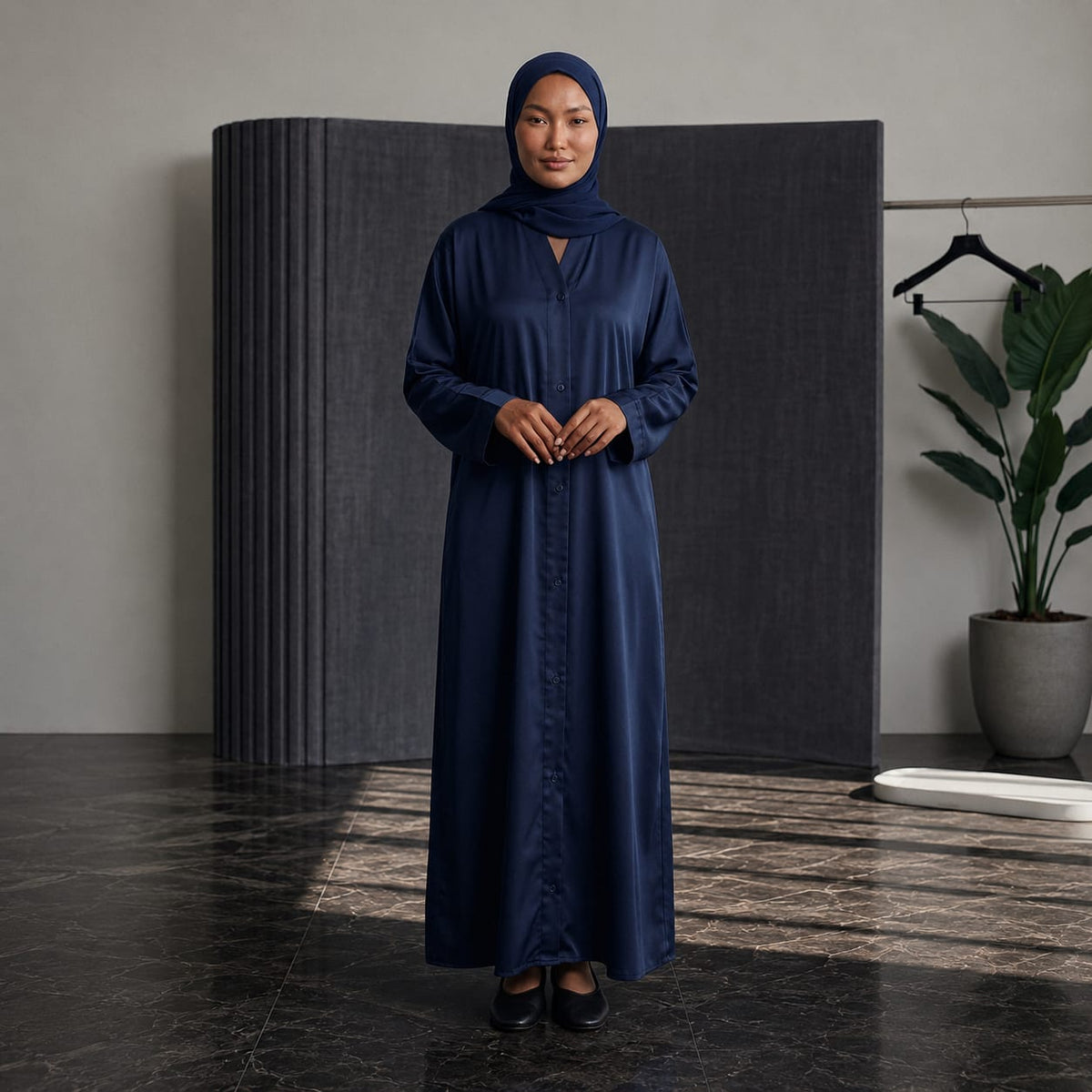 Button-Down Nida Abaya with Matching Hijab