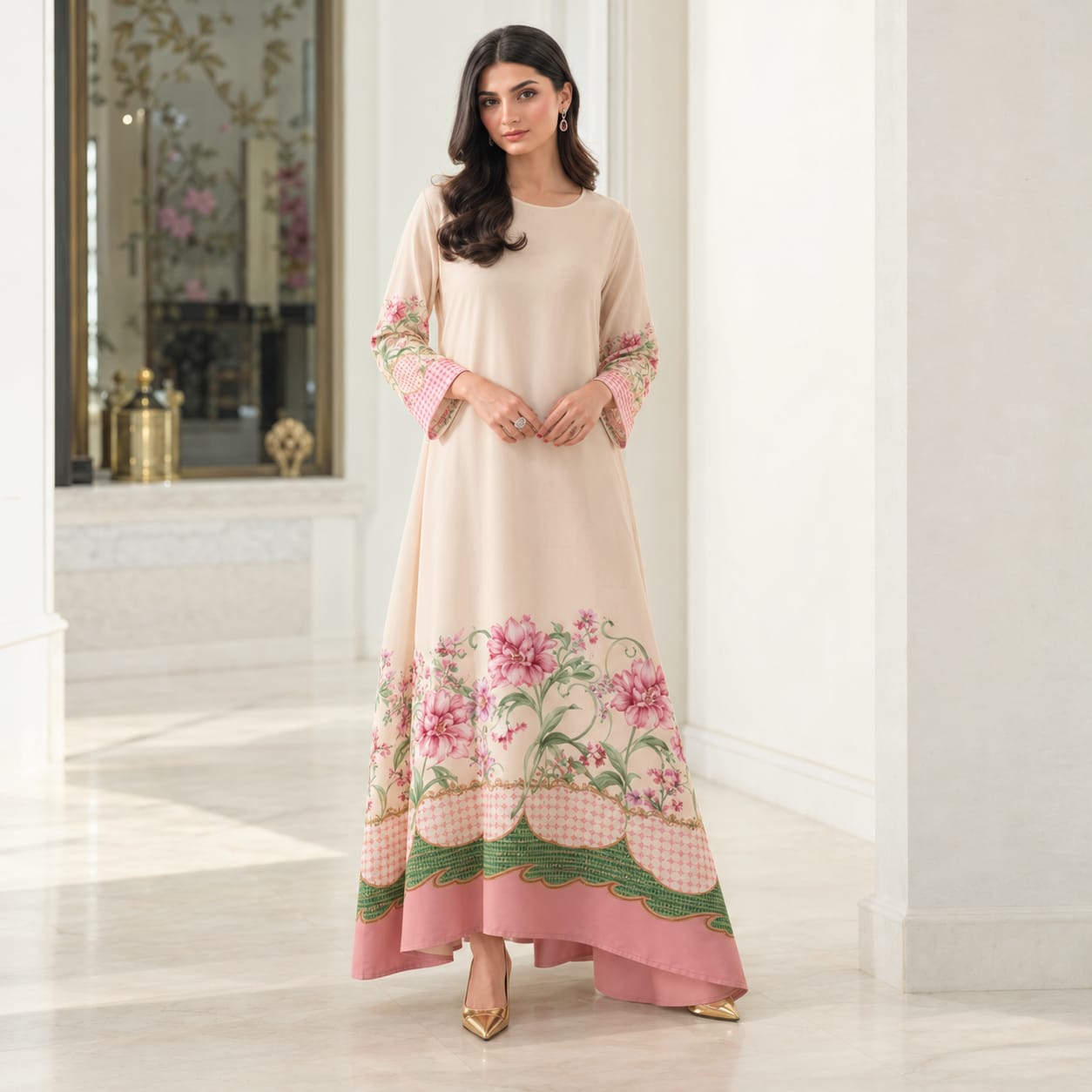 Floral Printed Crepe Kaftan – Set 03