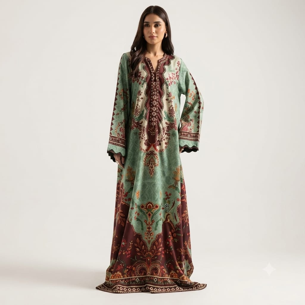 Floral Printed Crepe Kaftan – Set 02