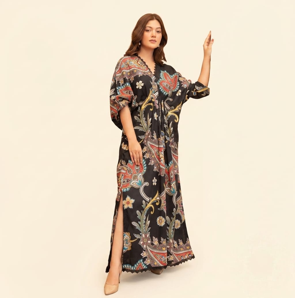 Floral Printed Crepe Kaftan – Set 02