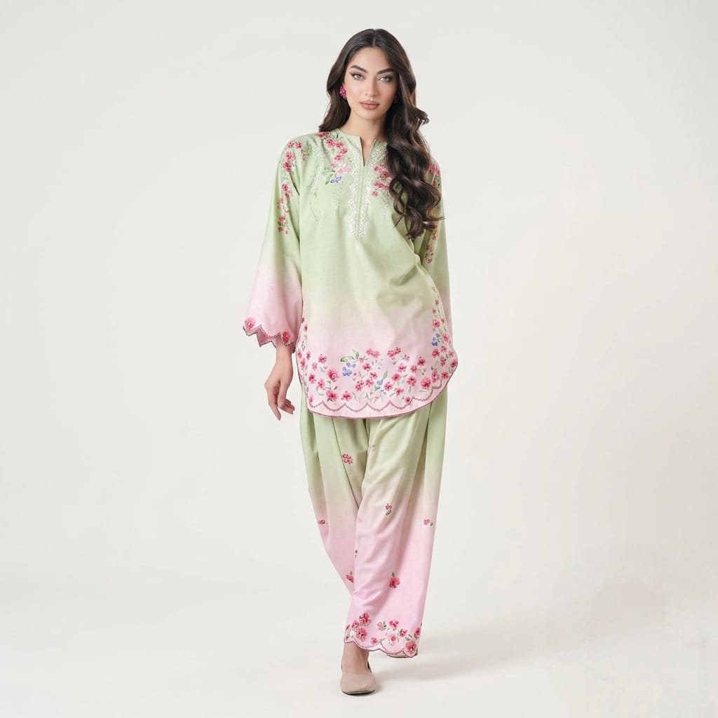 Women’s Printed Co-Ord Set – Elegant Floral Top & Wide-Leg Pants 2-Piece Outfit Set - 01