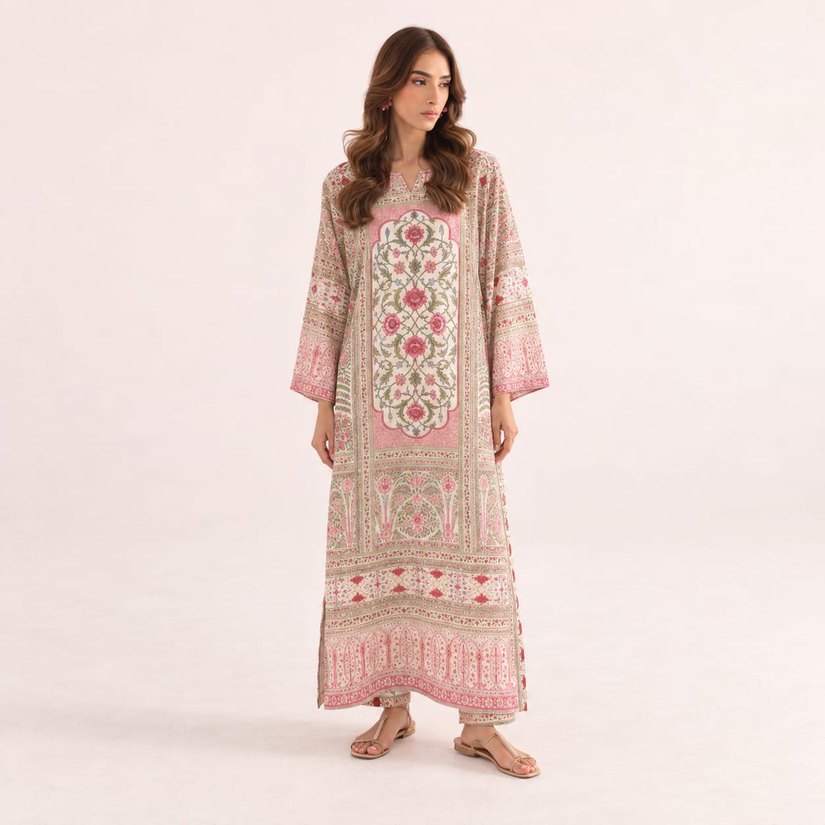 Floral Printed Crepe Kaftan – Set 01
