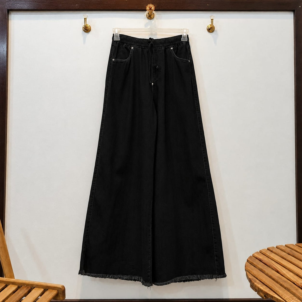 Denim Black Dori Elastic Waist Denim Trousers for Girls & Women