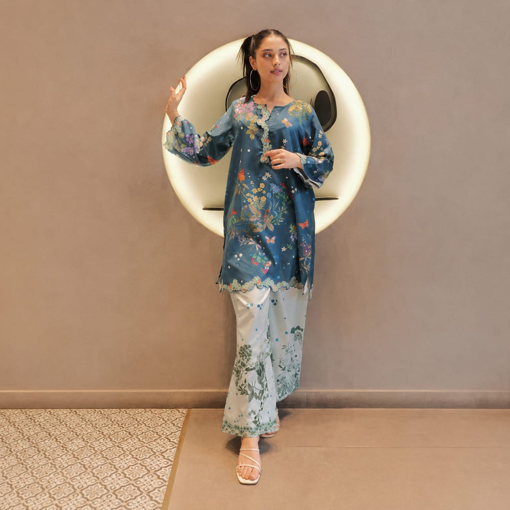 Women’s Printed Co-Ord Set – Elegant Floral Top & Wide-Leg Pants 2-Piece Outfit - Set 02