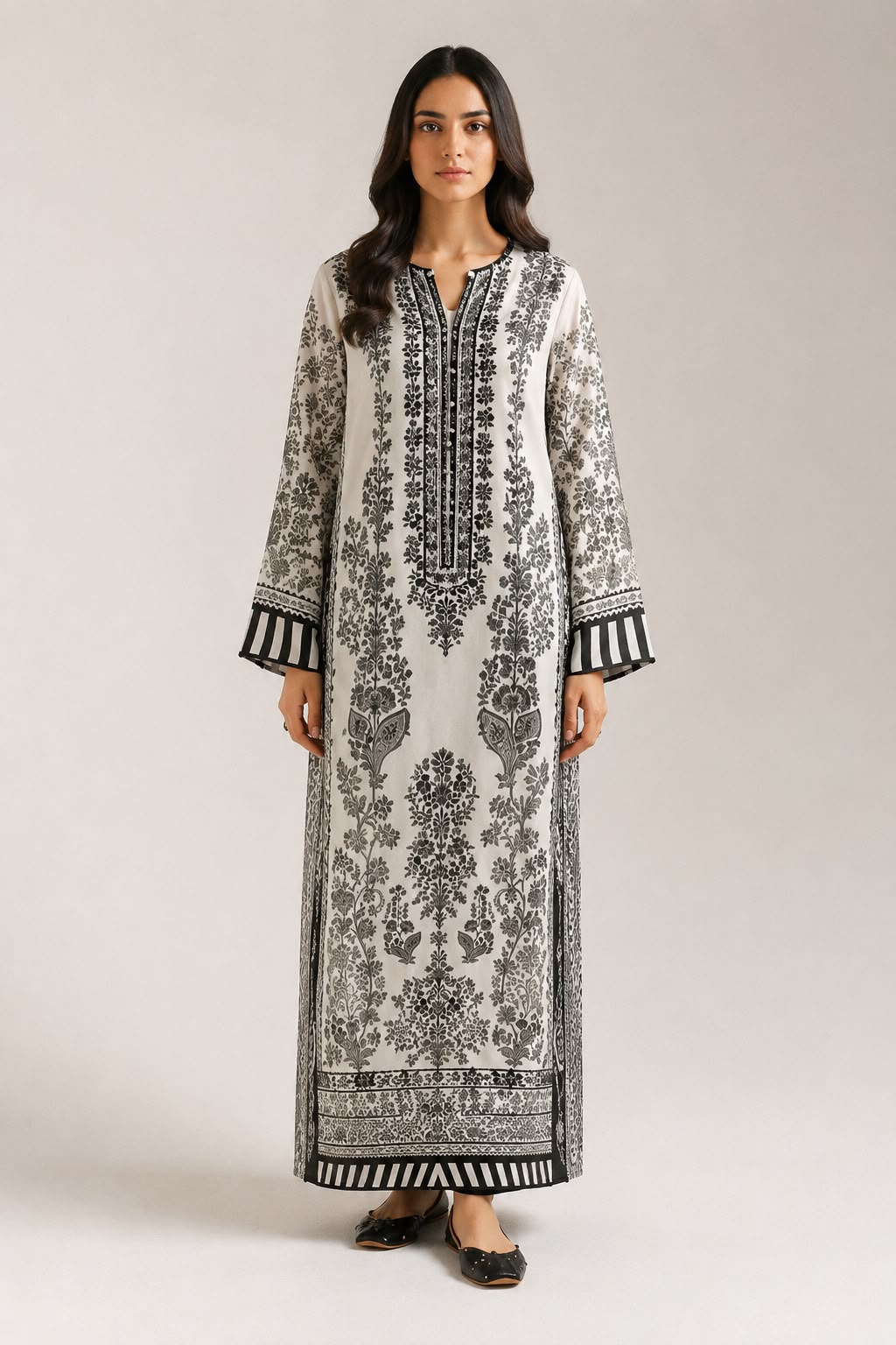 Floral Printed Crepe Kaftan Design 11