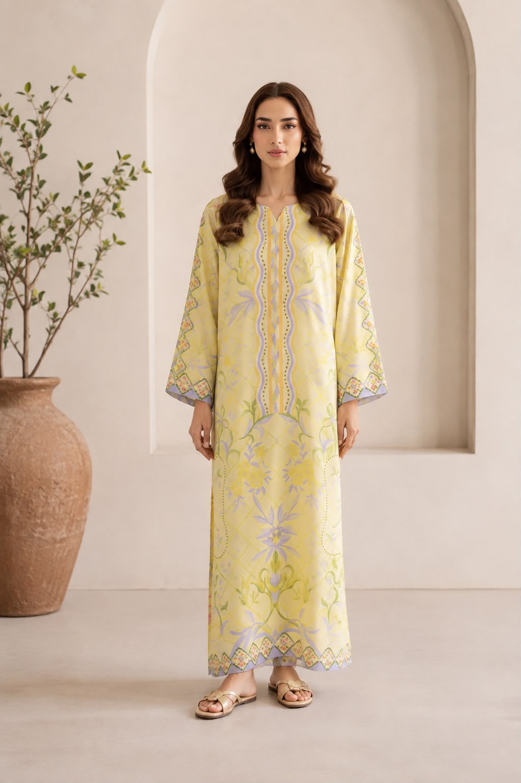 Floral Printed Crepe Kaftan Design 9