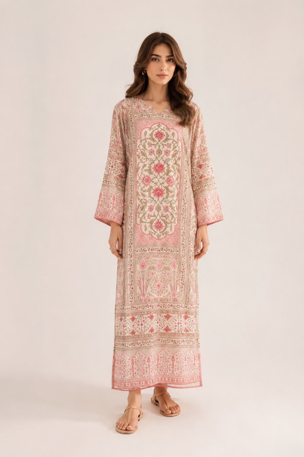 Floral Printed Crepe Kaftan Design 7