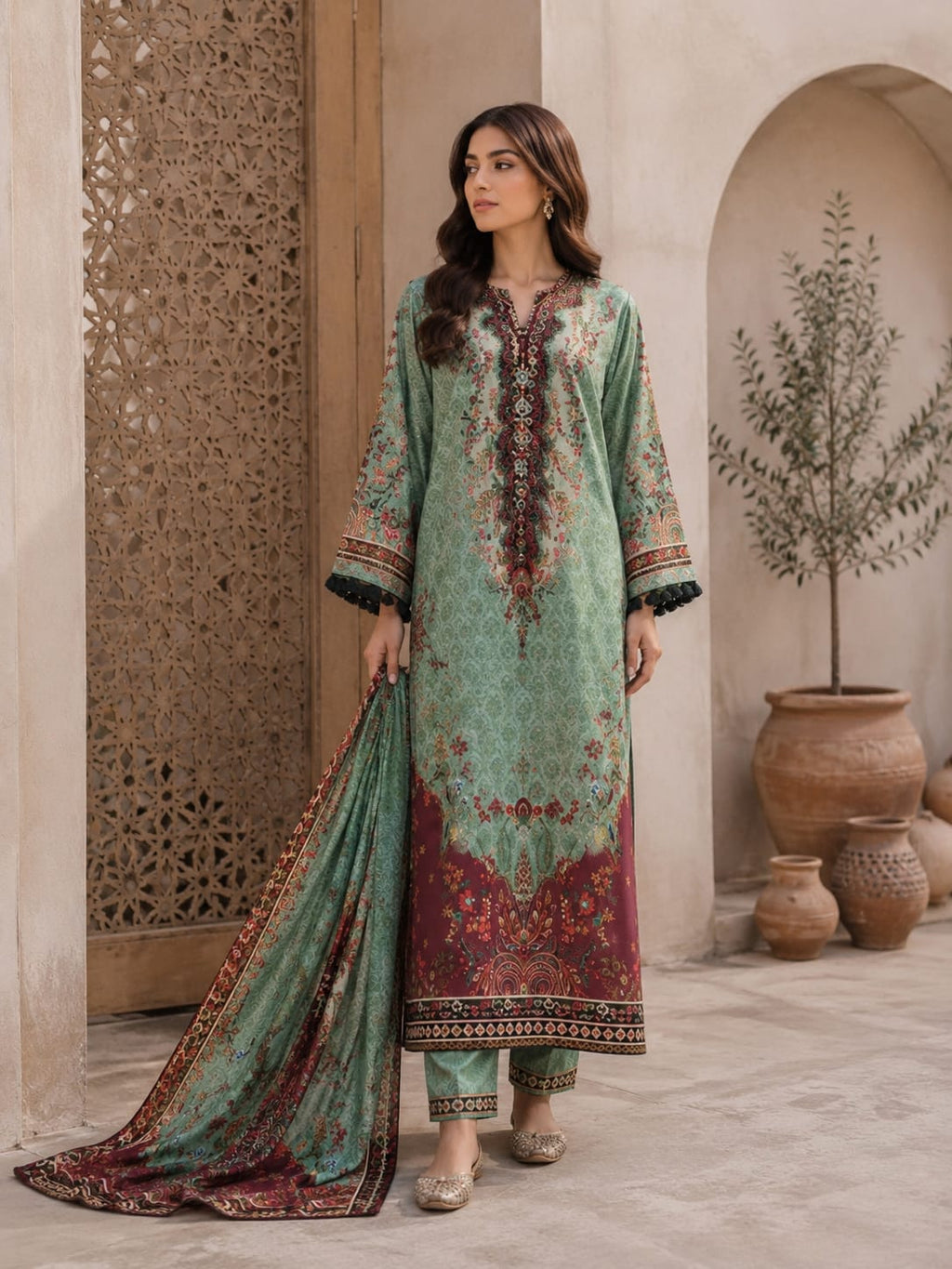 Floral Printed Crepe Kaftan Design 5