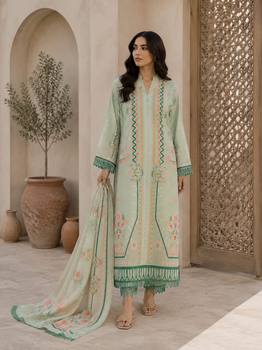 Floral Printed Crepe Kaftan Design 4