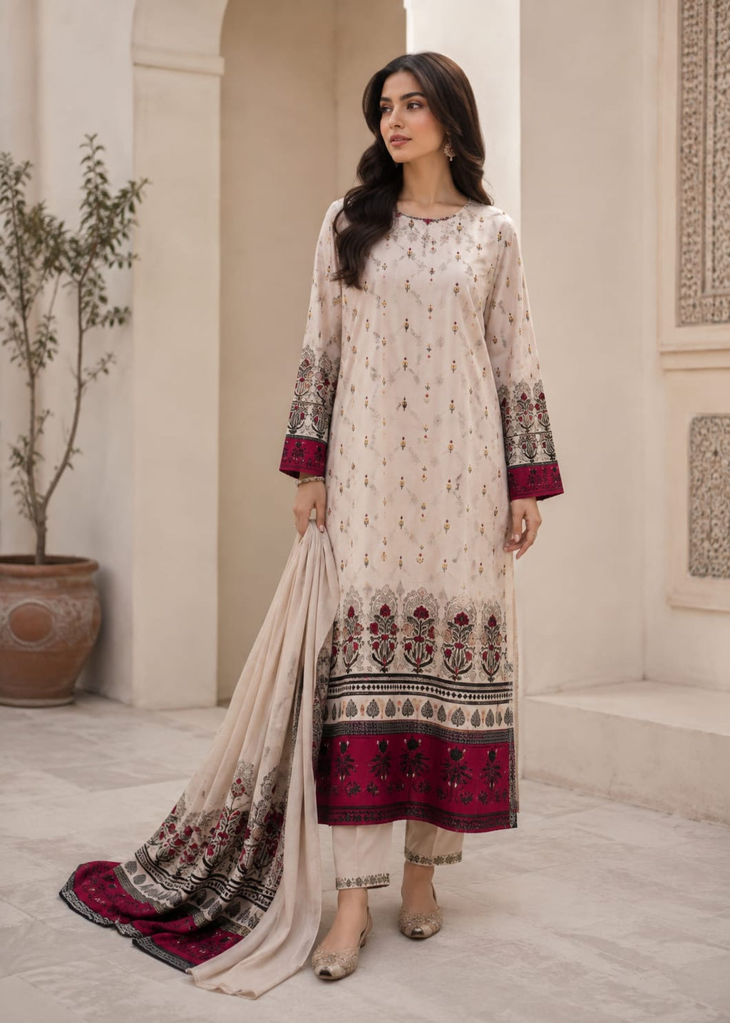 Floral Printed Crepe Kaftan Design 3