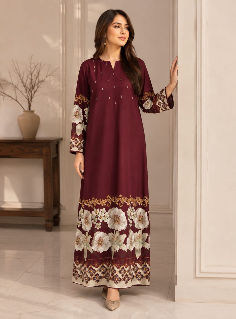 Floral Printed Crepe Kaftan Design 1