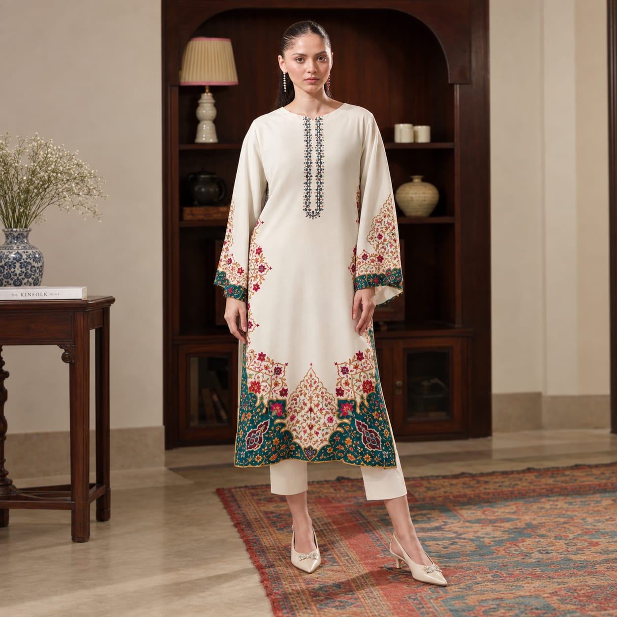Floral Printed Crepe Kaftan – Set 03