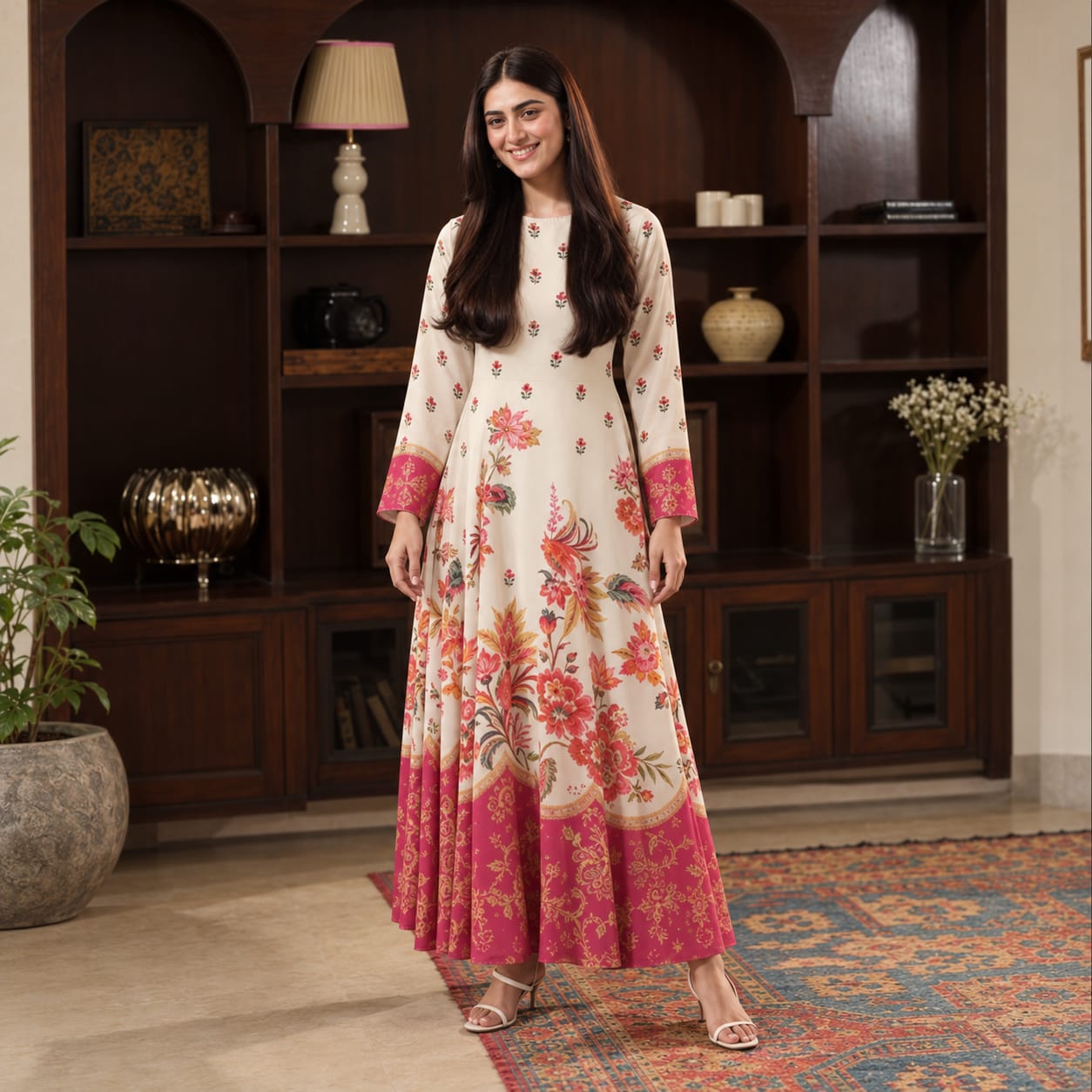 Floral Printed Crepe Kaftan – Set 03