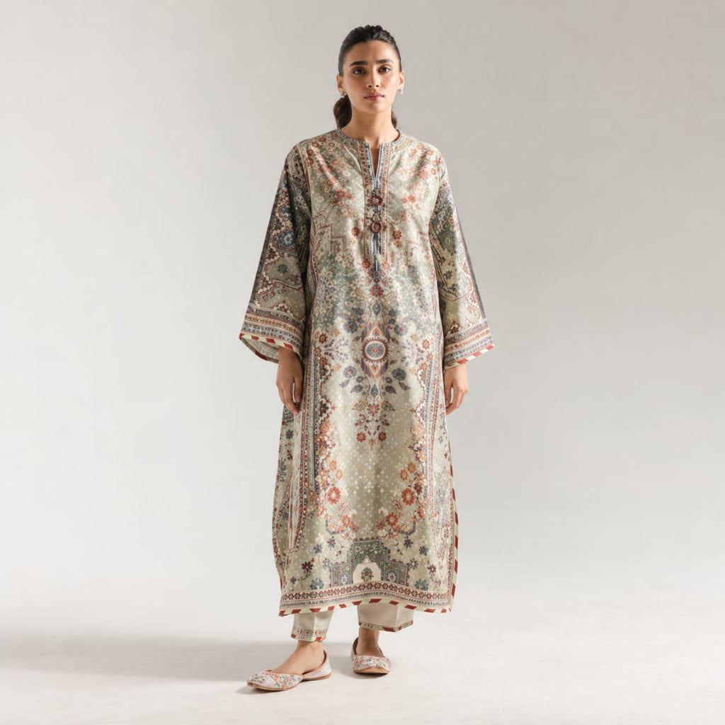 Floral Printed Crepe Kaftan – Set 02