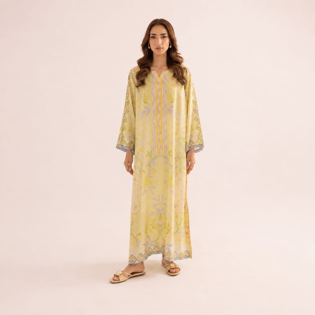 Floral Printed Crepe Kaftan – Set 02