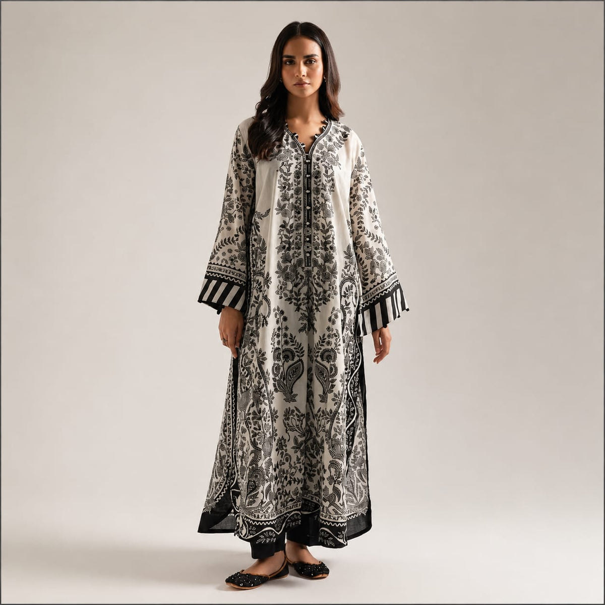 Floral Printed Crepe Kaftan – Set 01
