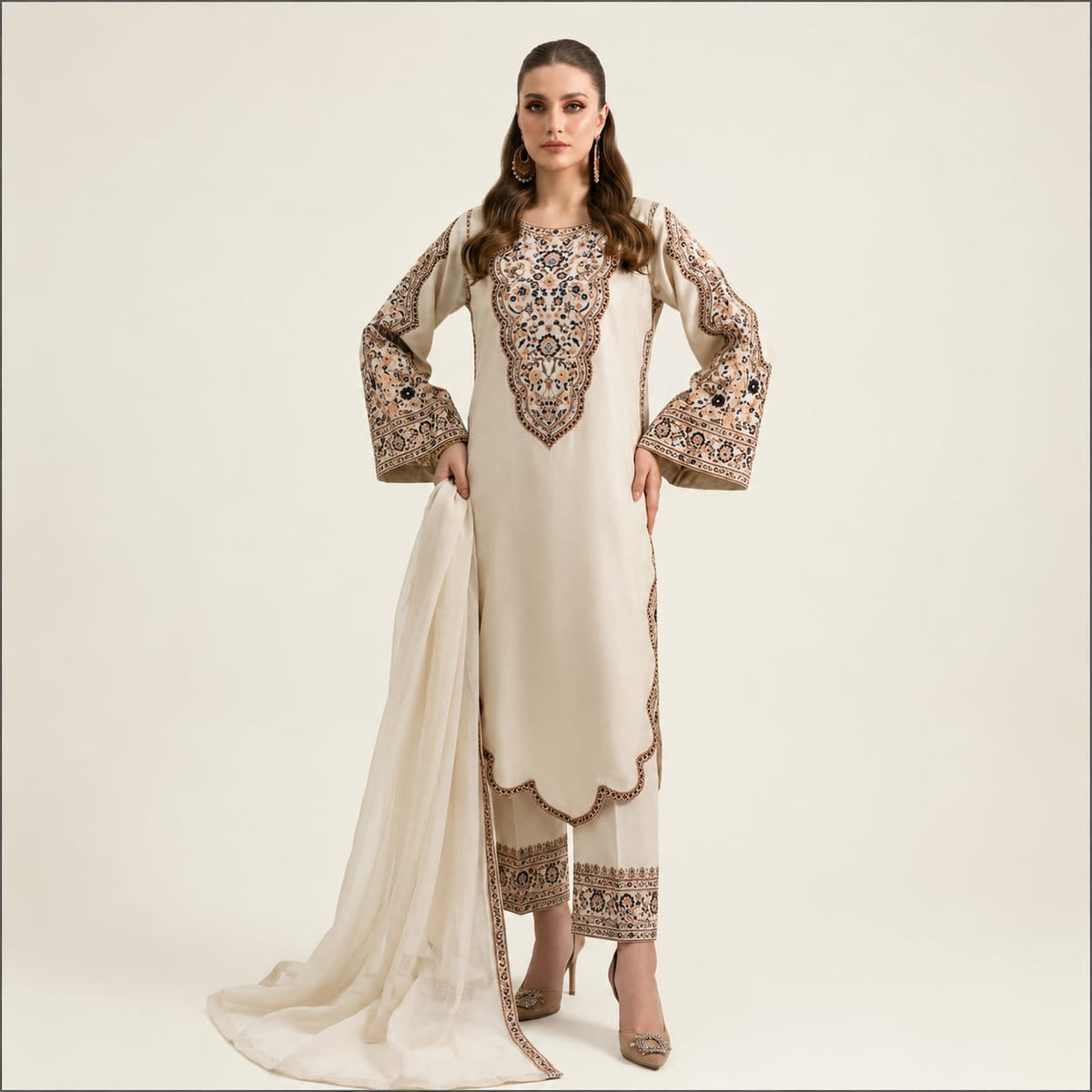 Floral Printed Crepe Kaftan – Set 01