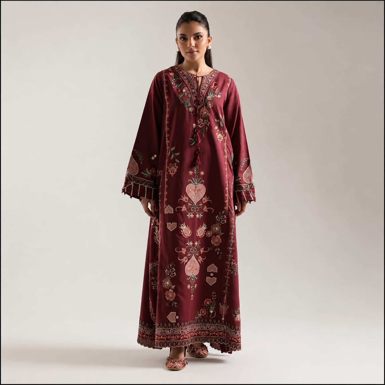 Floral Printed Crepe Kaftan – Set 01