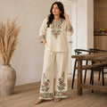 Women’s Printed Co-Ord Set– Elegant Floral Top & Wide-Leg Pants 2-Piece Outfit